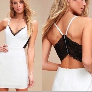NWT Lulus LUSH White Cutout Dress with Black Lace Detail